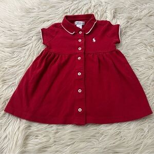 Ralph Lauren Baby Girls 12 Months Red Cotton Polo Shirt Dress Pony Button Up